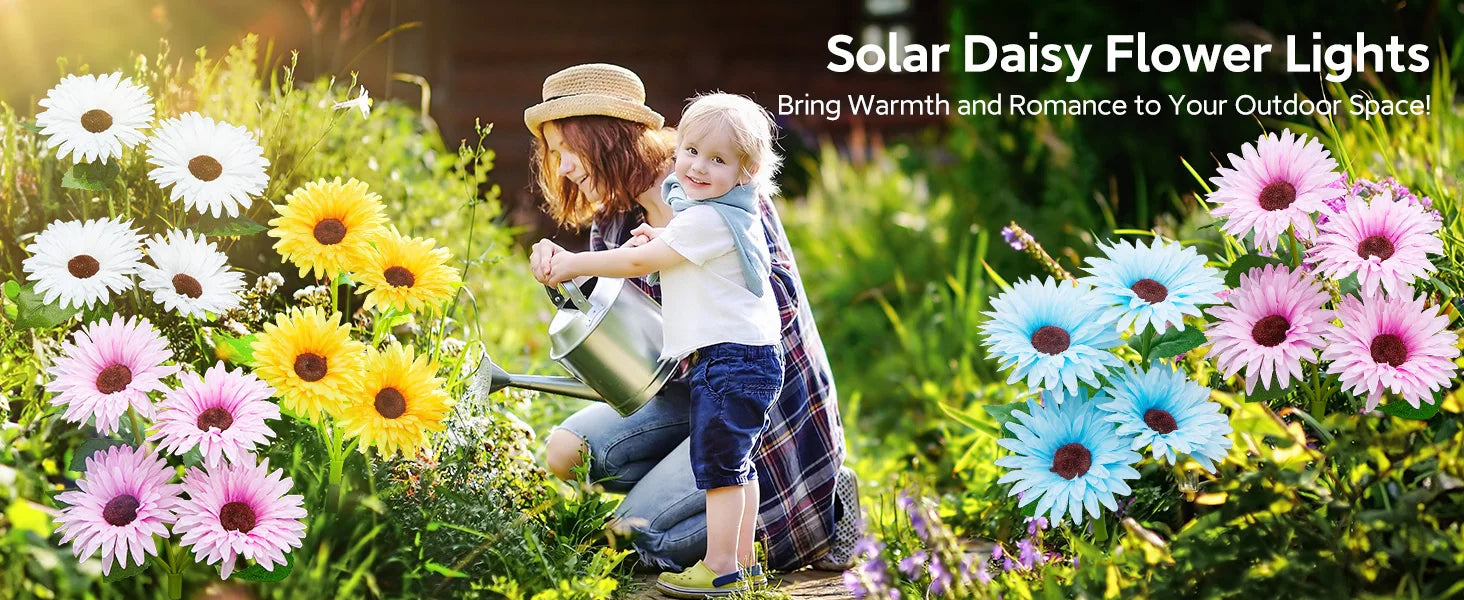 Solar Outdoor Garden Lights, 16 (4 pack)Glowing Daisy Flowers