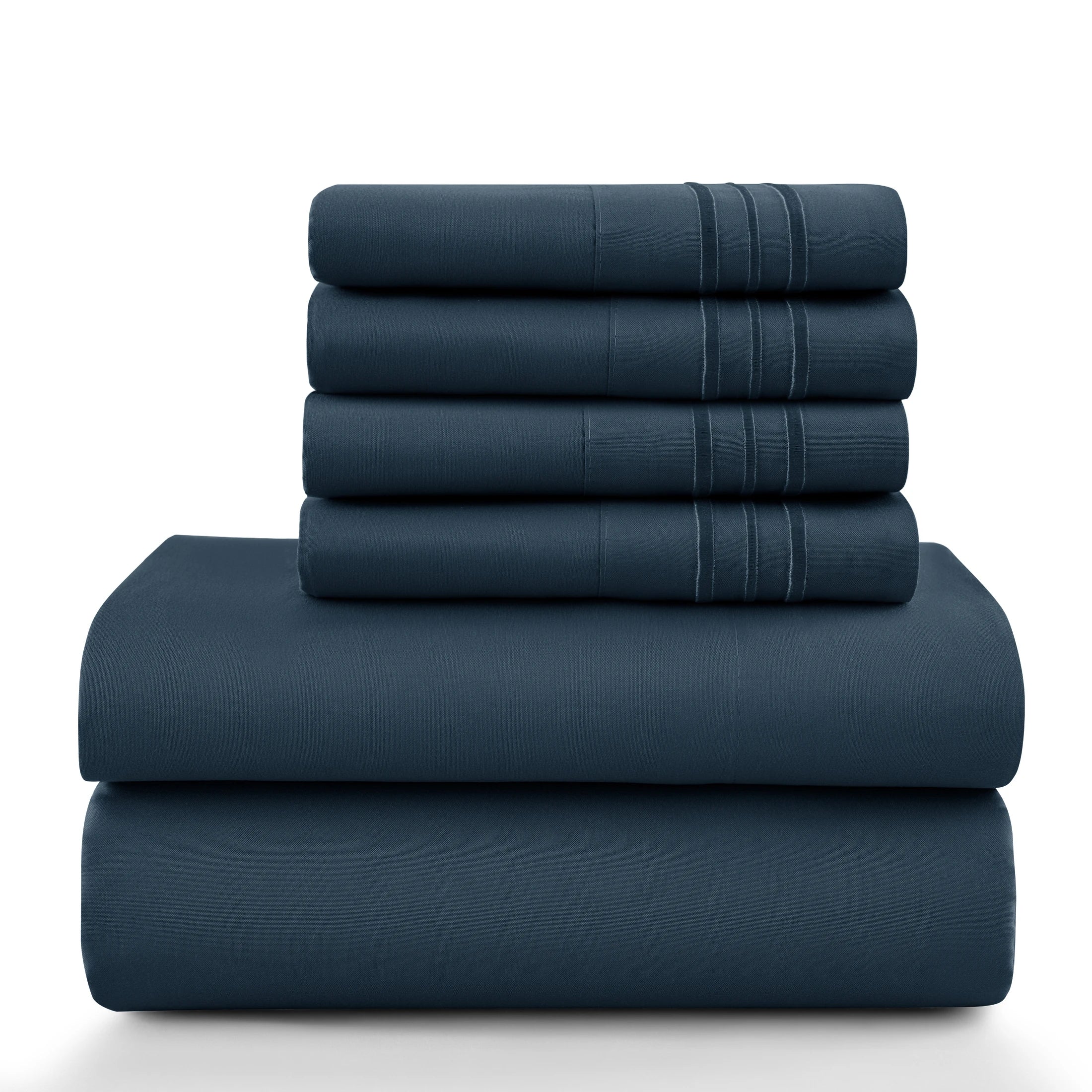 Lux Décor 6Pc Solid Sheet Set – Brushed Microfiber, 16" Deep Pockets, Assorted colors