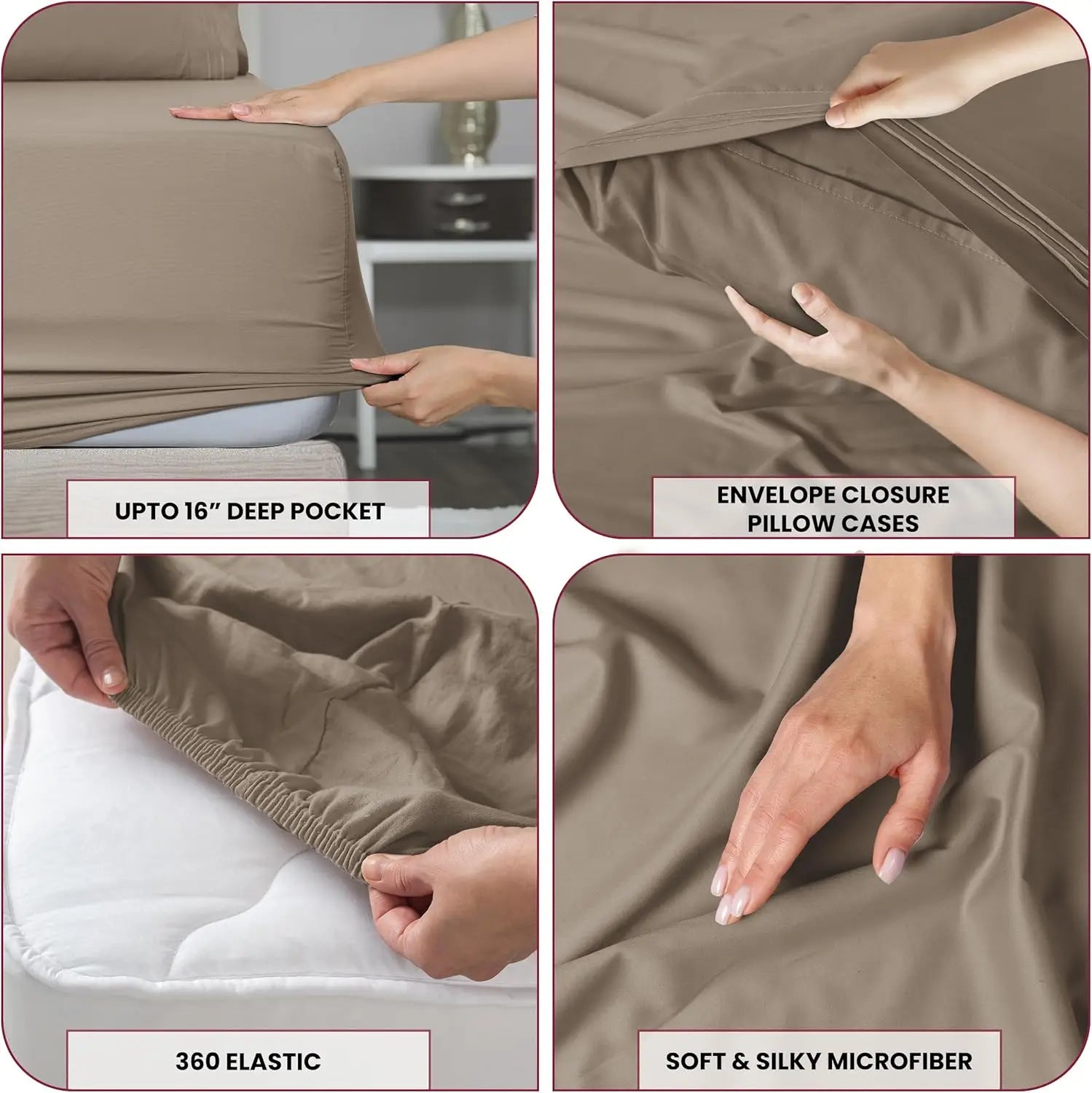 Lux Décor 6Pc Solid Sheet Set – Brushed Microfiber, 16" Deep Pockets, Assorted colors
