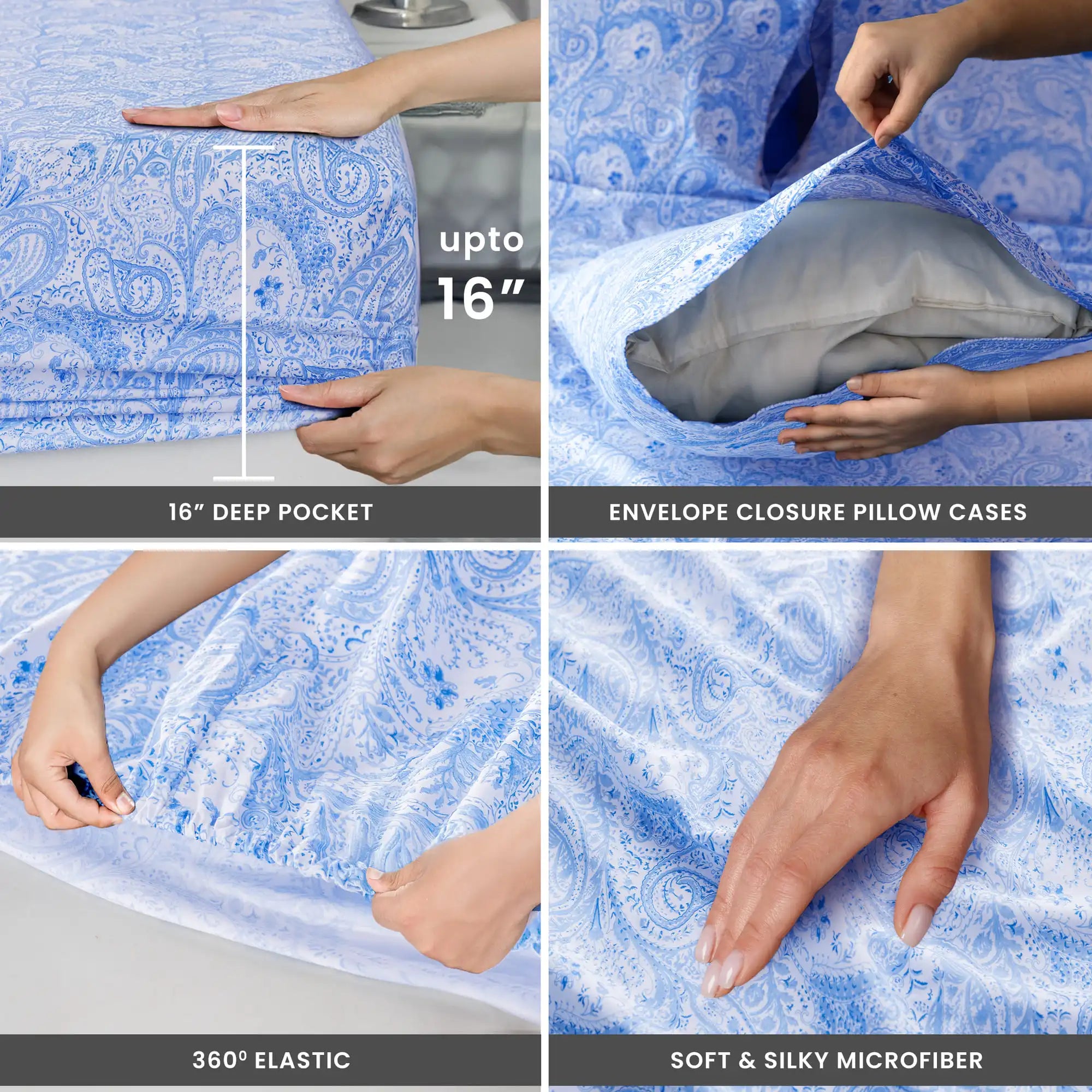 4-Piece Paisley Bed Sheet Set – Soft Brushed Microfiber Sheets with 16" Deep Pockets