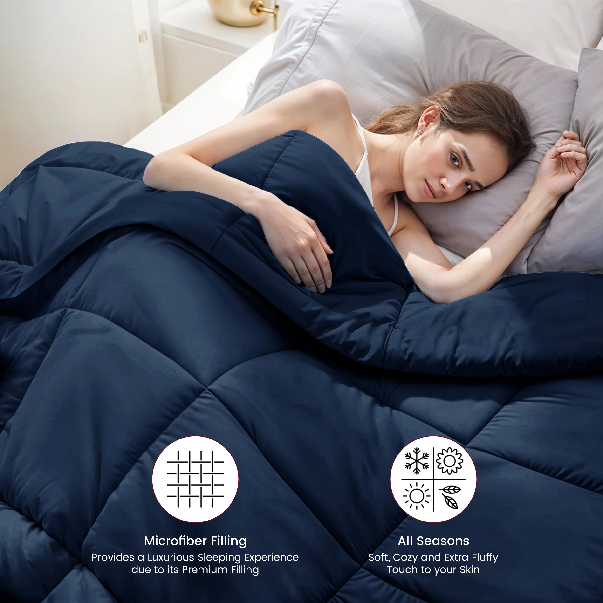 Down Alternative Comforter – 1 Piece Fluffy Duvet Insert with Box Stitch Design 102" x 90"