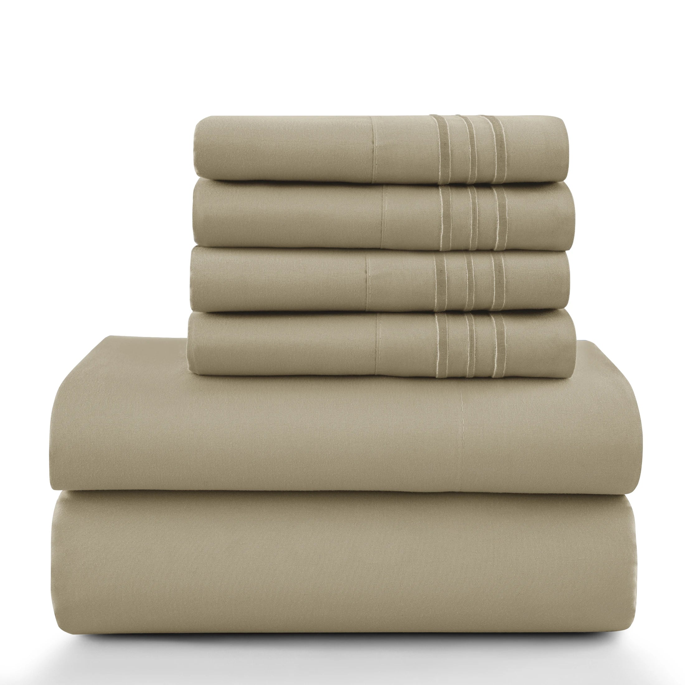 Lux Décor 6Pc Solid Sheet Set – Brushed Microfiber, 16" Deep Pockets, Assorted colors