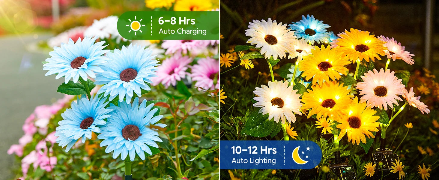 Solar Outdoor Garden Lights, 16 (4 pack)Glowing Daisy Flowers