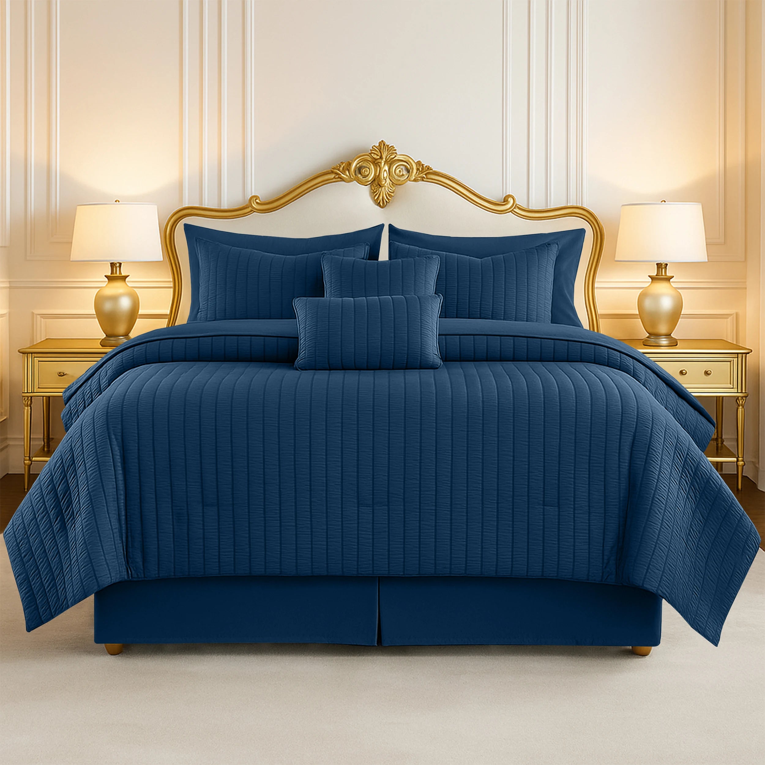 10 Piece Comforter Set, Seersucker Bed in a Bag King Bedding Set - with Sheets