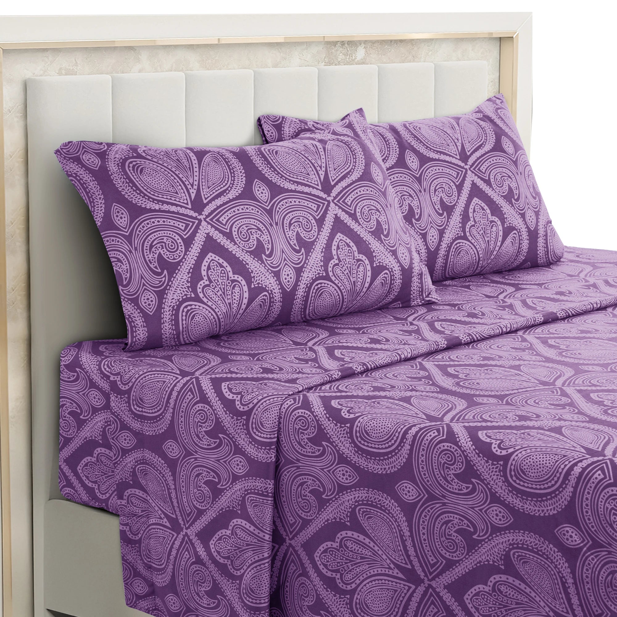 4-Piece Paisley Bed Sheet Set – Soft Brushed Microfiber Sheets with 16" Deep Pockets