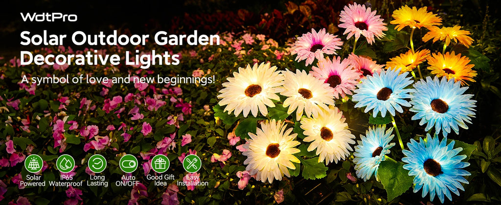 Solar Outdoor Garden Lights, 16 (4 pack)Glowing Daisy Flowers