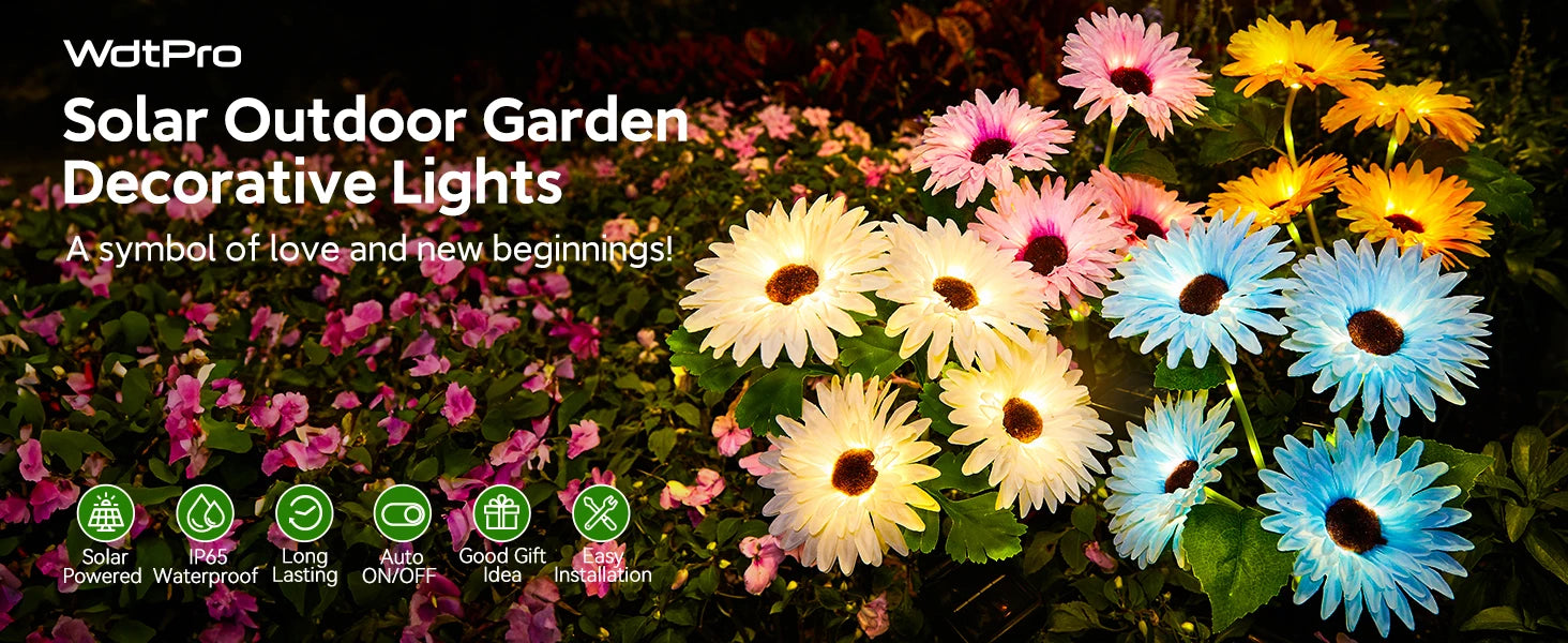 Solar Outdoor Garden Lights, 16 (4 pack)Glowing Daisy Flowers