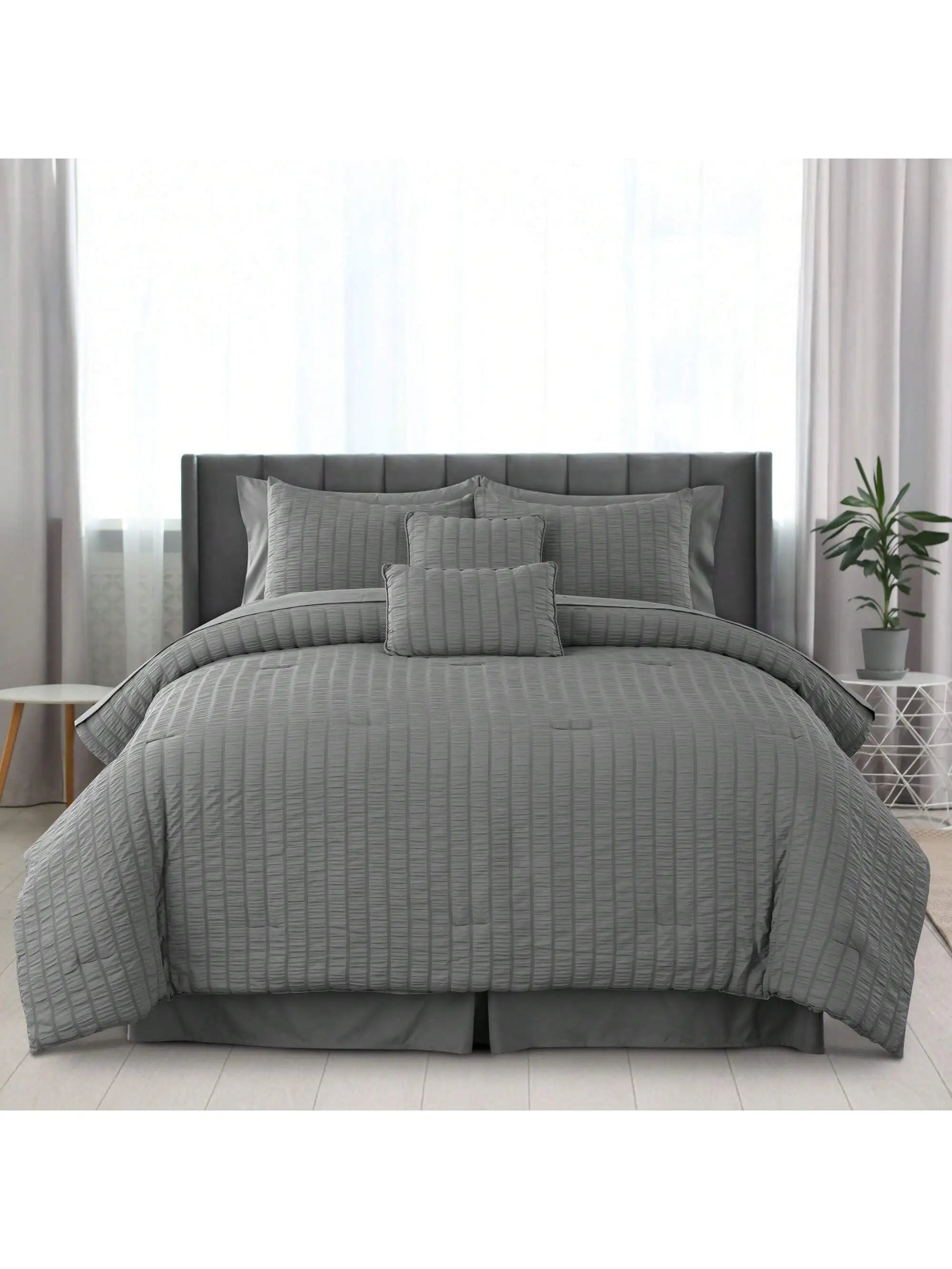 10 Piece Comforter Set, Seersucker Bed in a Bag King Bedding Set - with Sheets