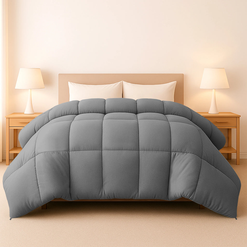 Down Alternative Comforter – 1 Piece Fluffy Duvet Insert with Box Stitch Design 102" x 90"