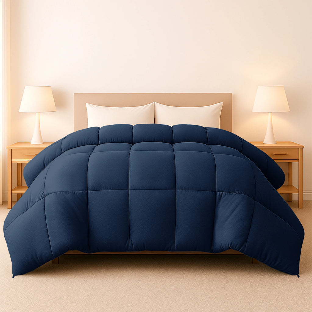 Down Alternative Comforter – 1 Piece Fluffy Duvet Insert with Box Stitch Design 102" x 90"
