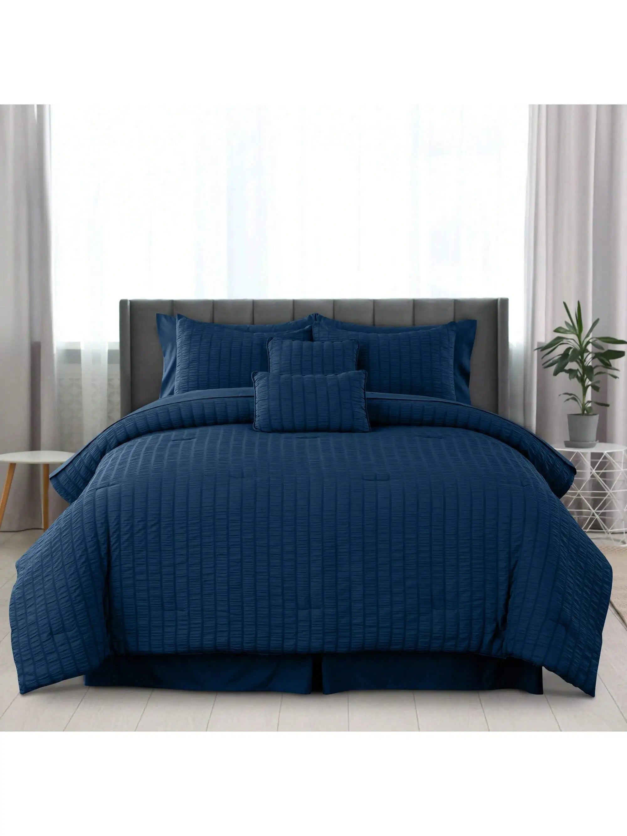 10 Piece Comforter Set, Seersucker Bed in a Bag King Bedding Set - with Sheets