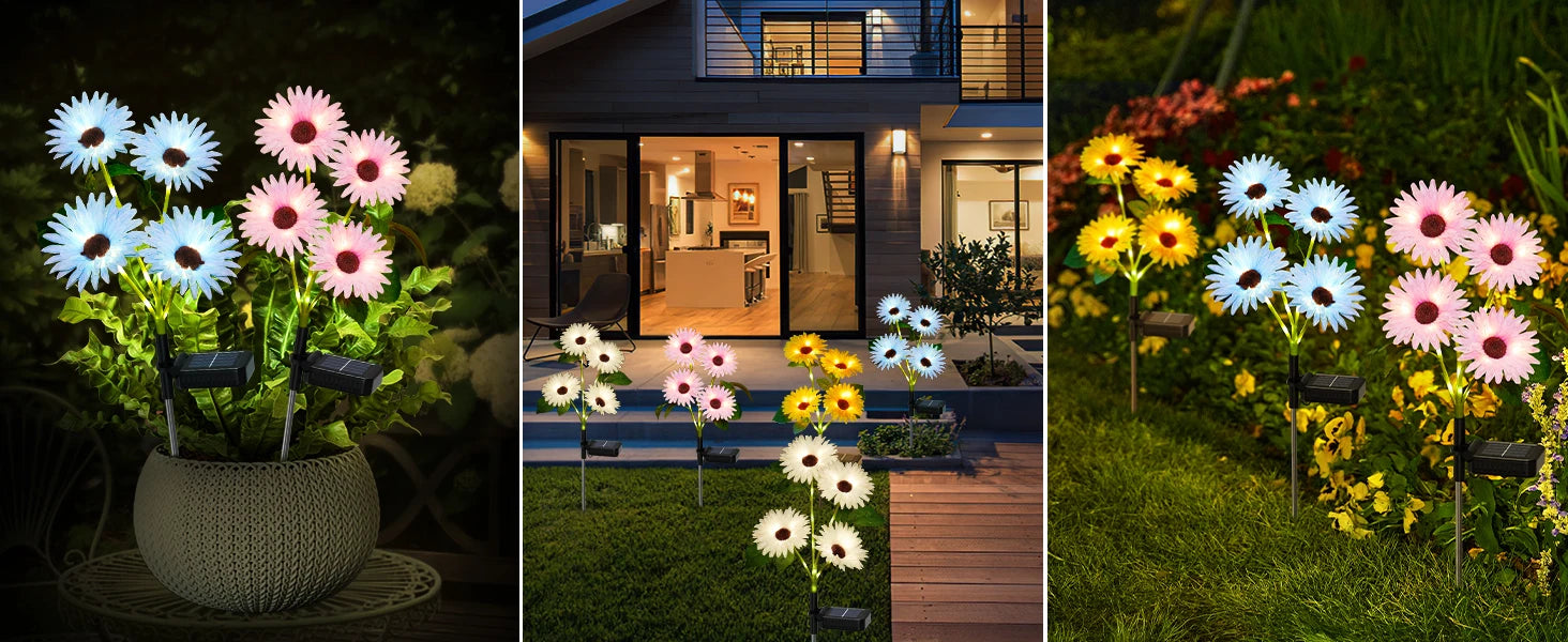 Solar Outdoor Garden Lights, 16 (4 pack)Glowing Daisy Flowers