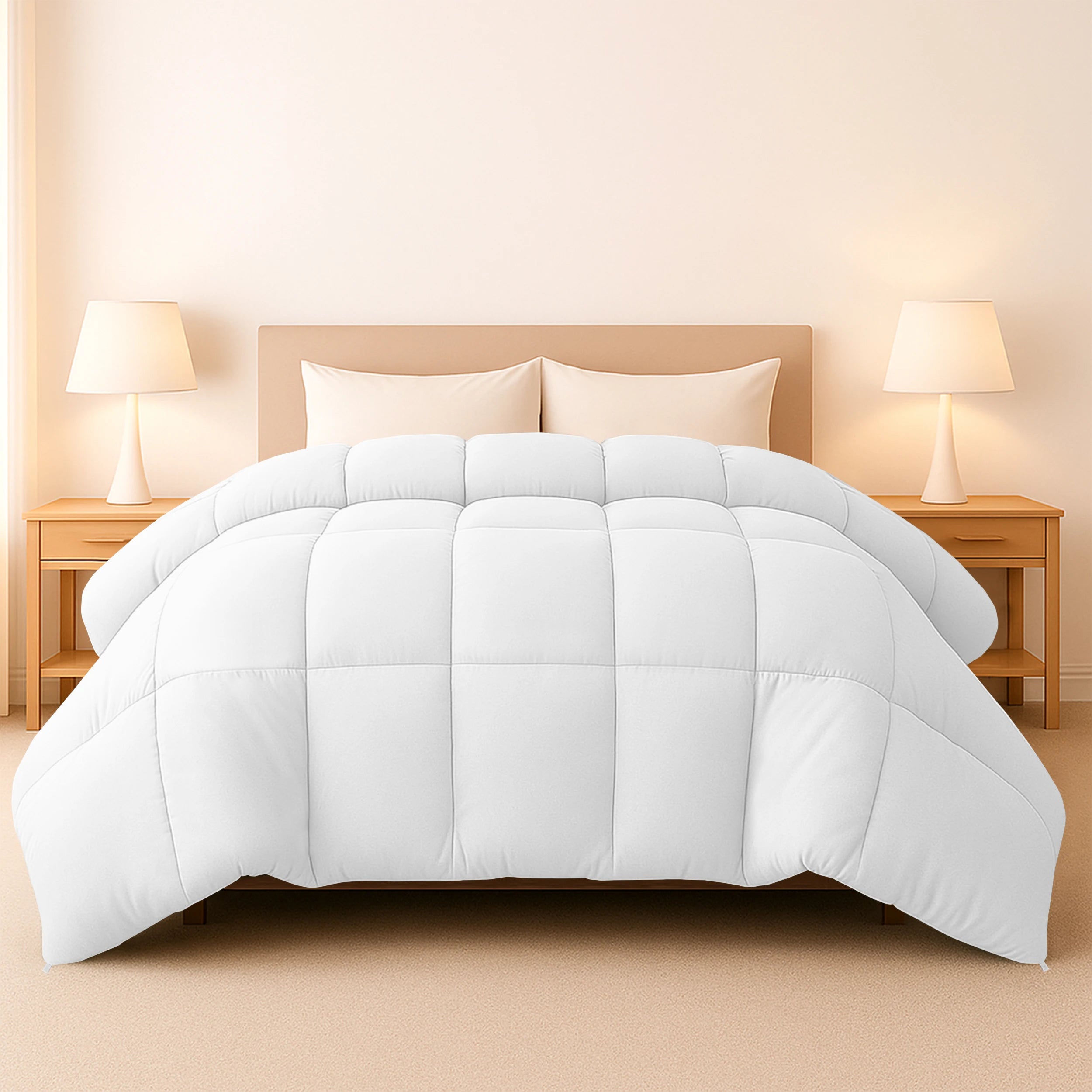 Down Alternative Comforter – 1 Piece Fluffy Duvet Insert with Box Stitch Design 102" x 90"