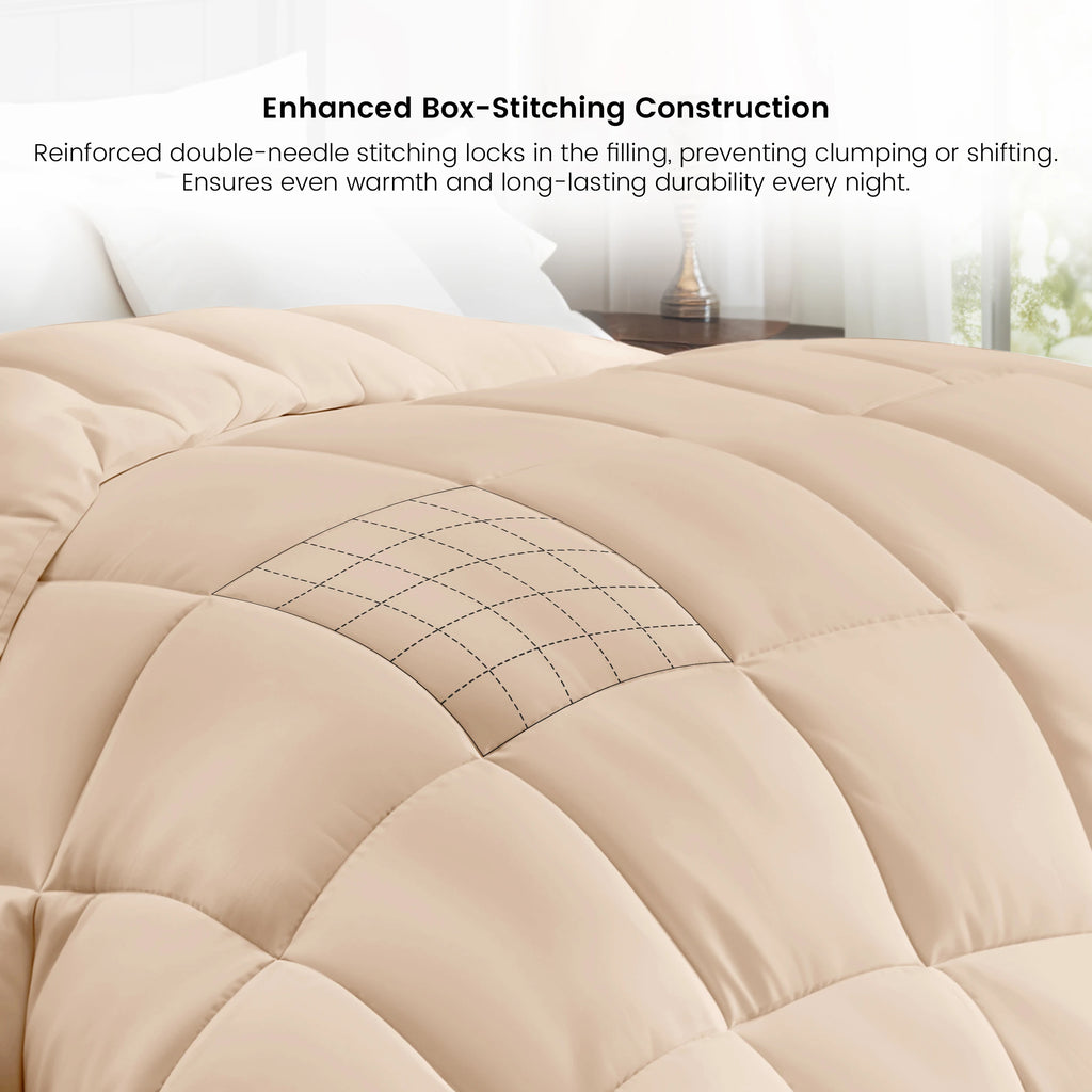 Down Alternative Comforter – 1 Piece Fluffy Duvet Insert with Box Stitch Design 102" x 90"