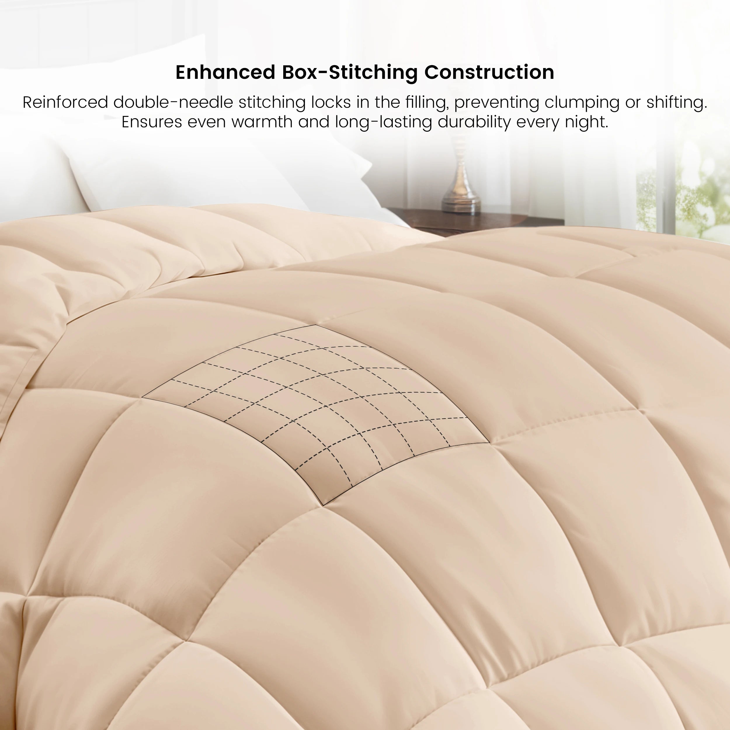 Down Alternative Comforter – 1 Piece Fluffy Duvet Insert with Box Stitch Design 102" x 90"