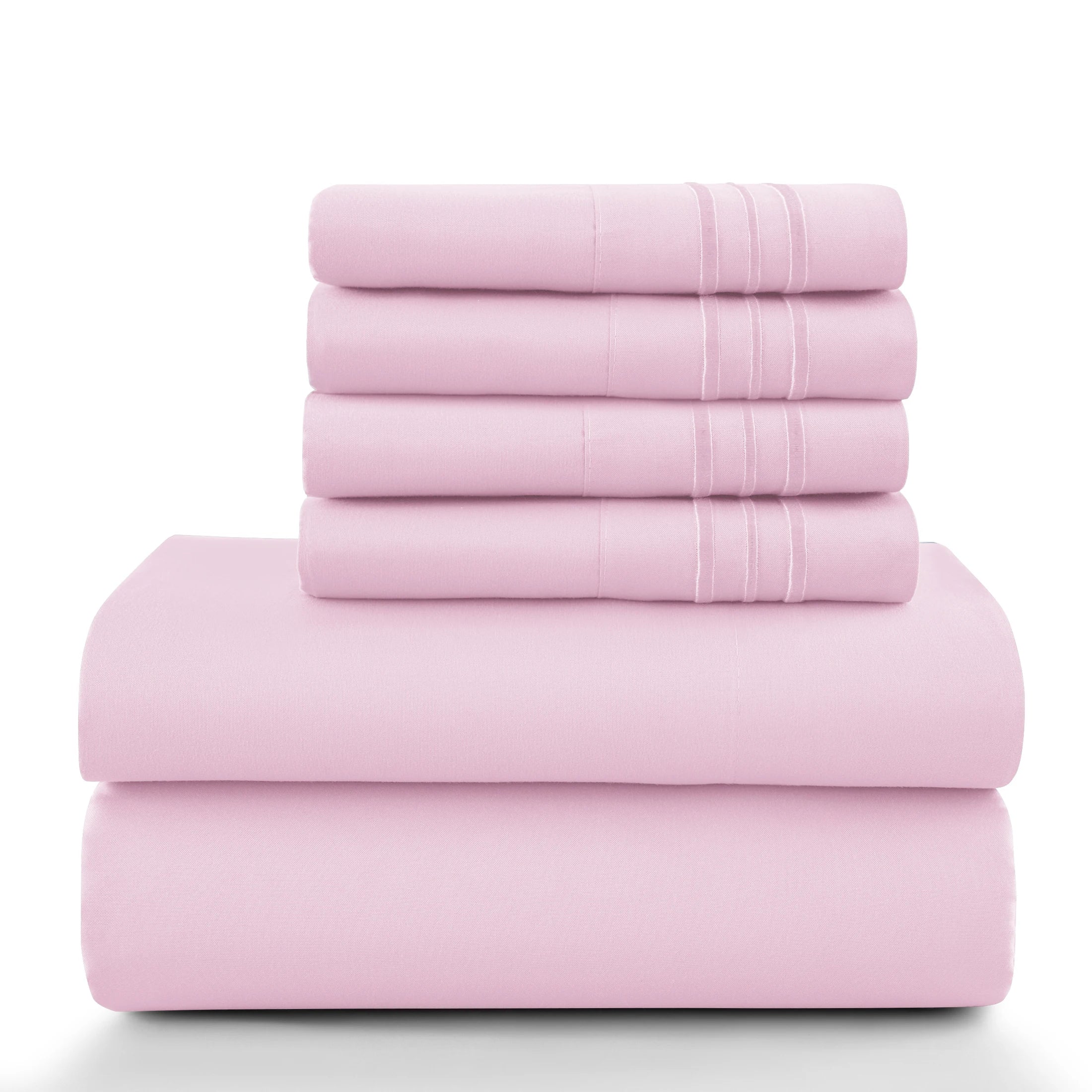 Lux Décor 6Pc Solid Sheet Set – Brushed Microfiber, 16" Deep Pockets, Assorted colors