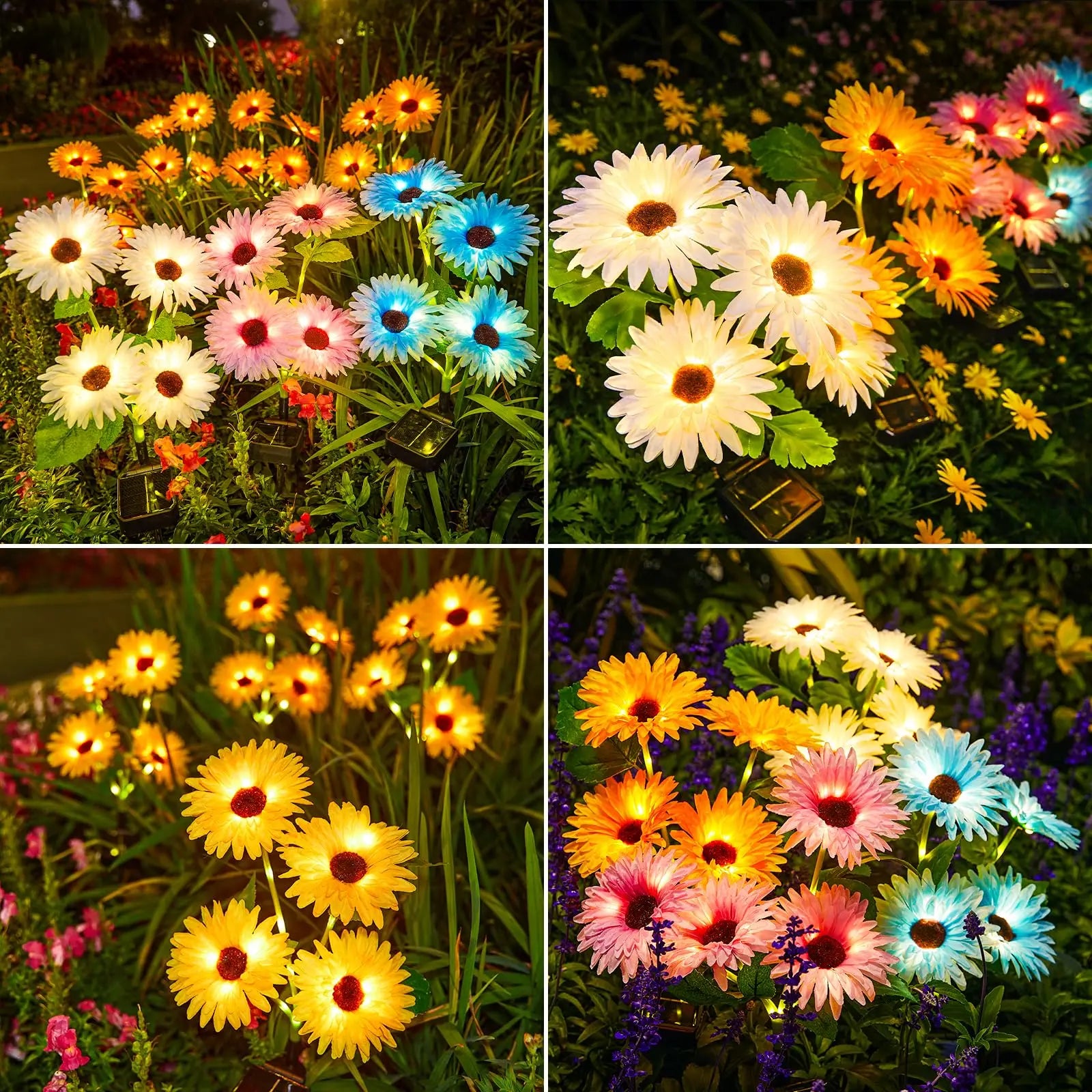 Solar Outdoor Garden Lights, 16 (4 pack)Glowing Daisy Flowers