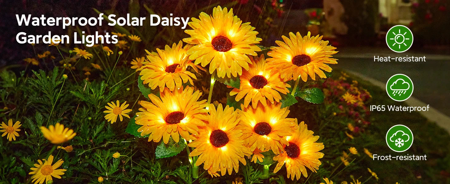 Solar Outdoor Garden Lights, 16 (4 pack)Glowing Daisy Flowers