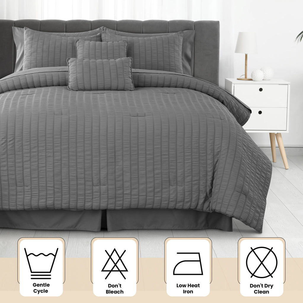 10 Piece Comforter Set, Seersucker Bed in a Bag King Bedding Set - with Sheets
