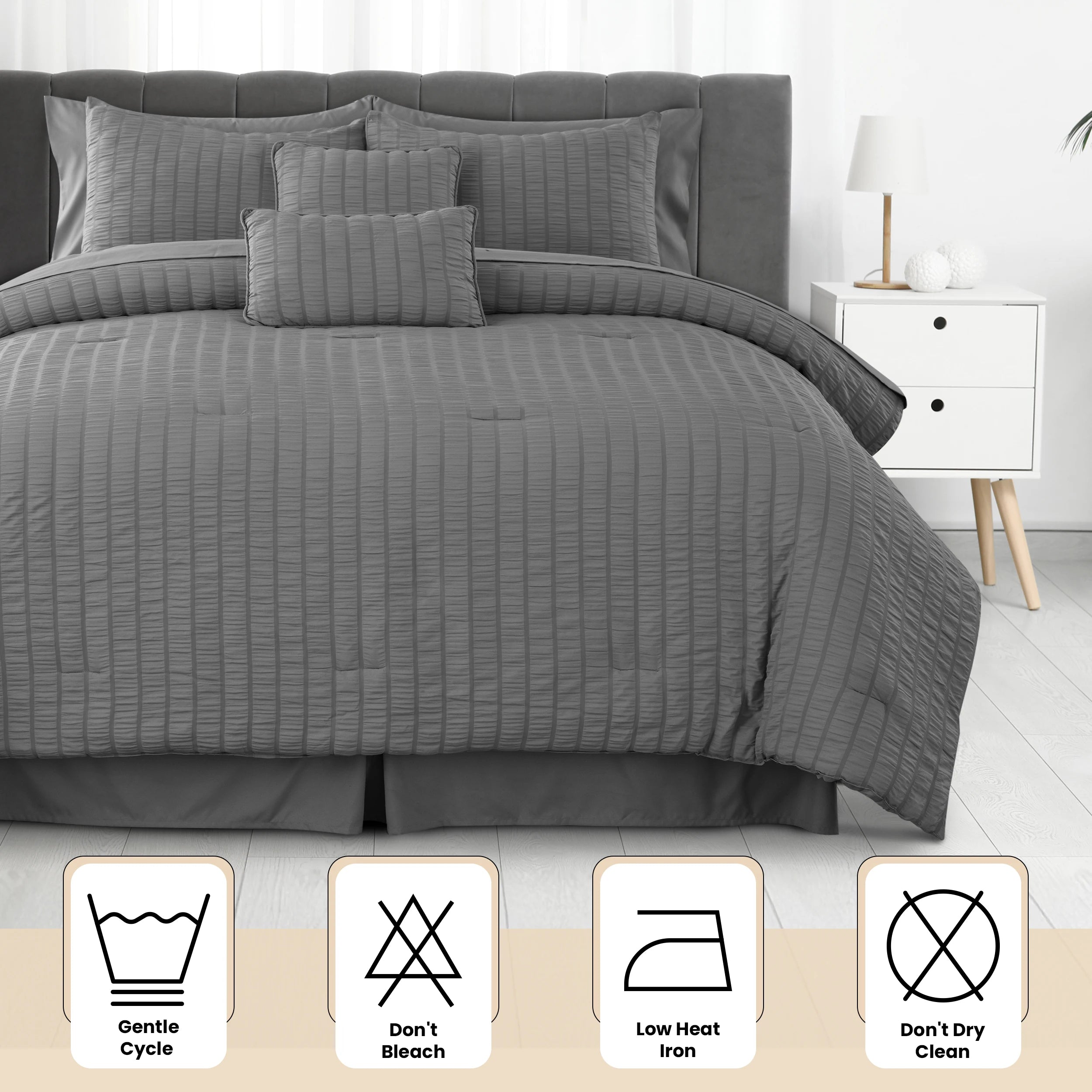 10 Piece Comforter Set, Seersucker Bed in a Bag King Bedding Set - with Sheets