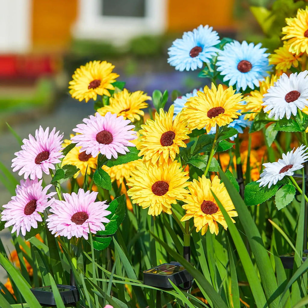 Solar Outdoor Garden Lights, 16 (4 pack)Glowing Daisy Flowers