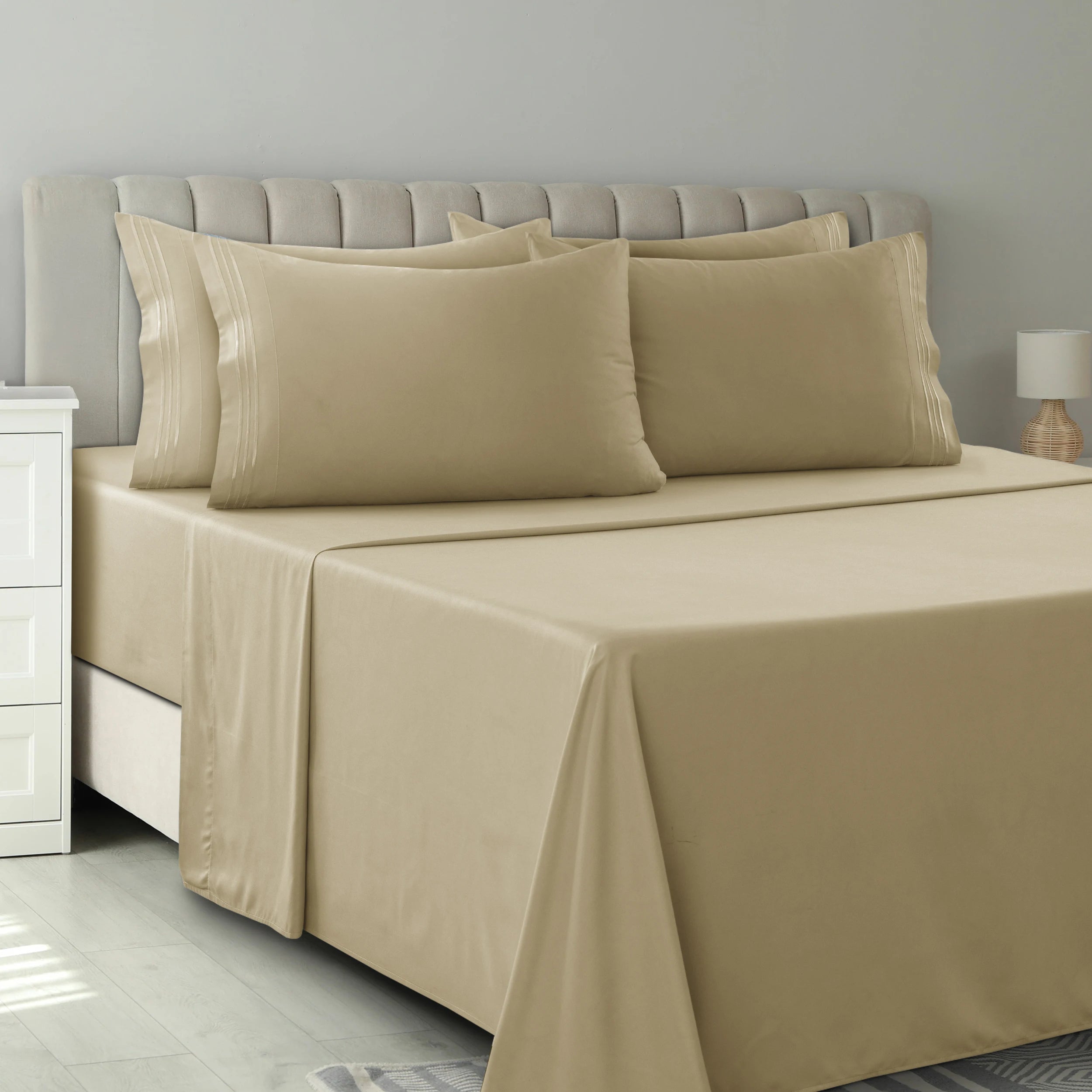 Lux Décor 6Pc Solid Sheet Set – Brushed Microfiber, 16" Deep Pockets, Assorted colors