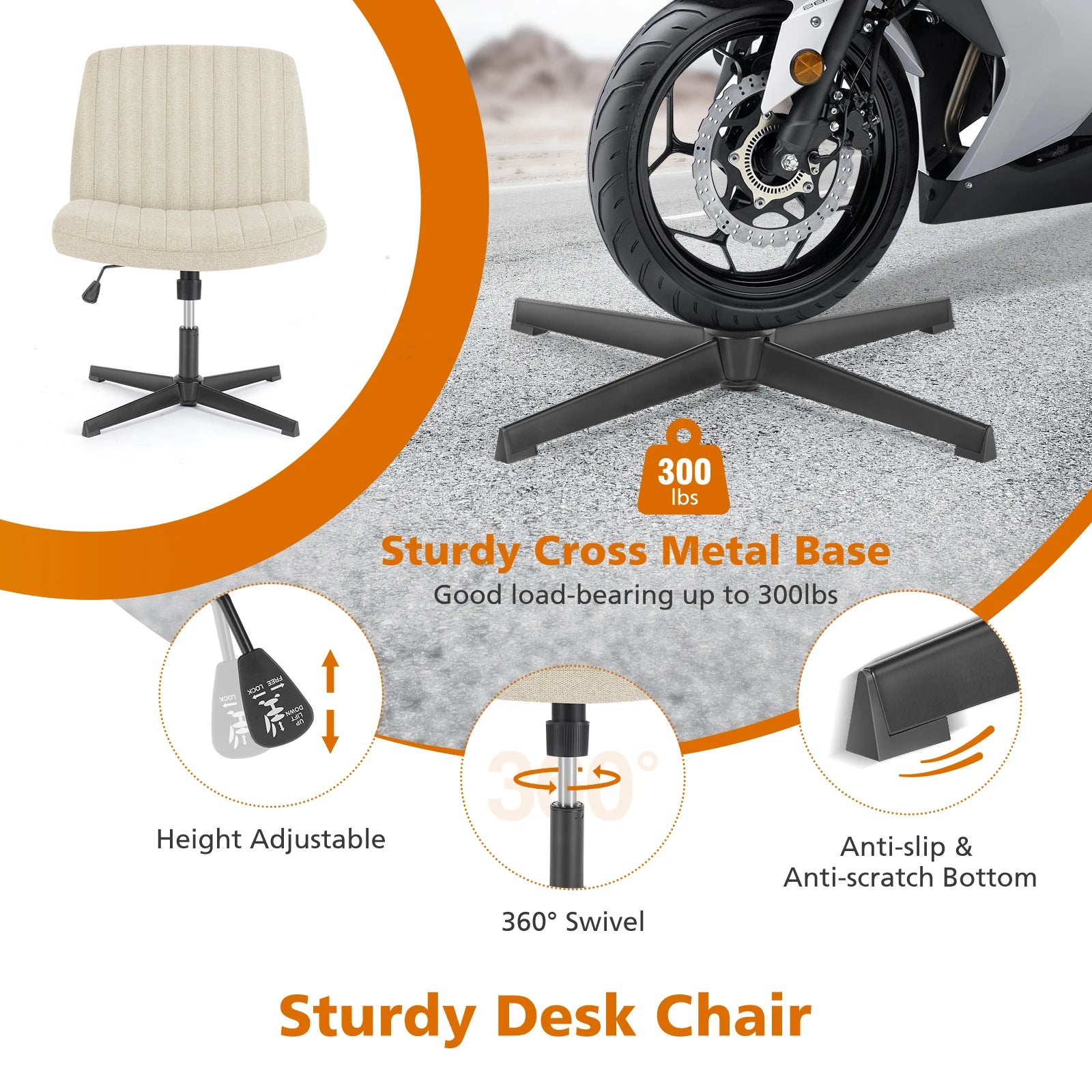 Durable Wide Seat and Cross Legged Office Chair