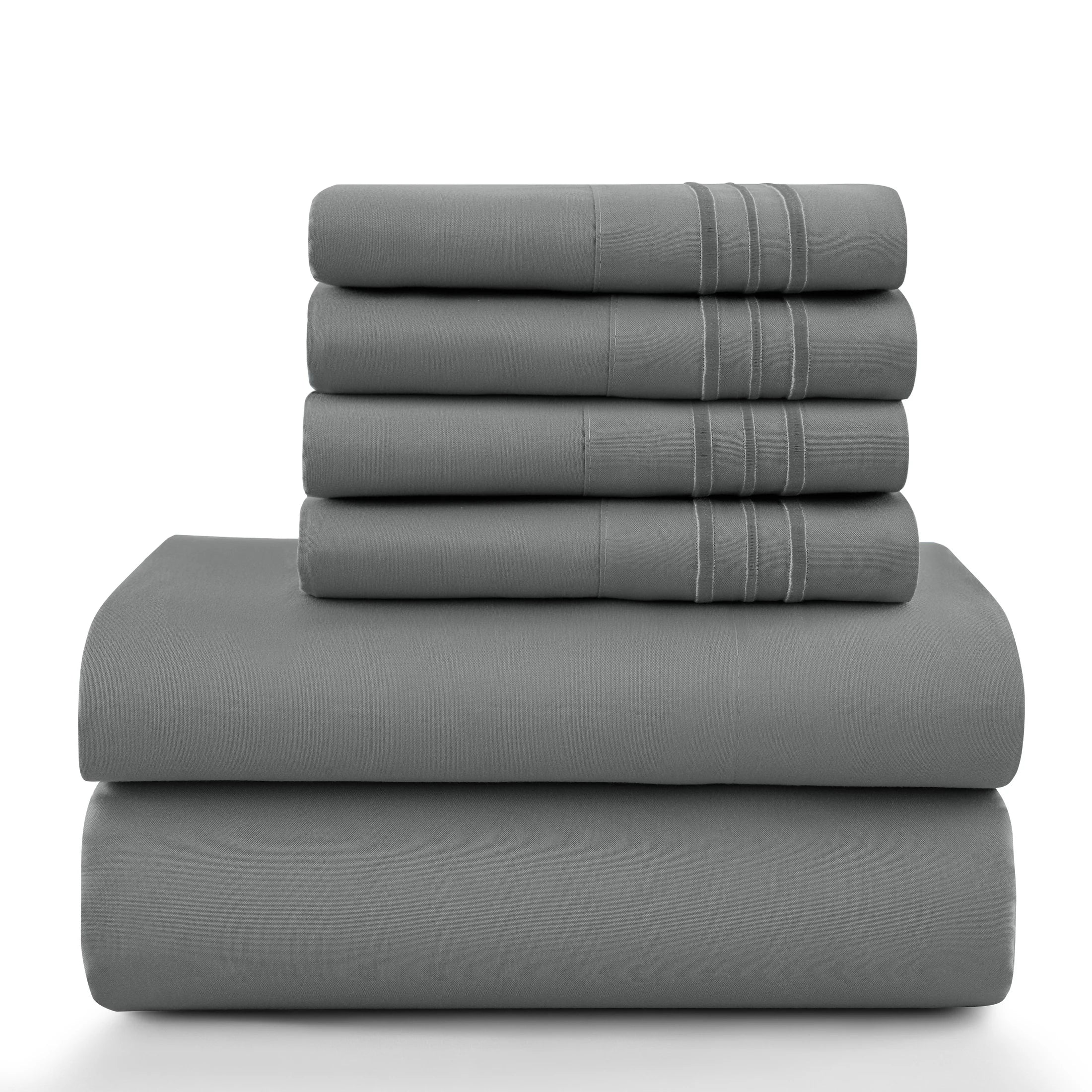Lux Décor 6Pc Solid Sheet Set – Brushed Microfiber, 16" Deep Pockets, Assorted colors