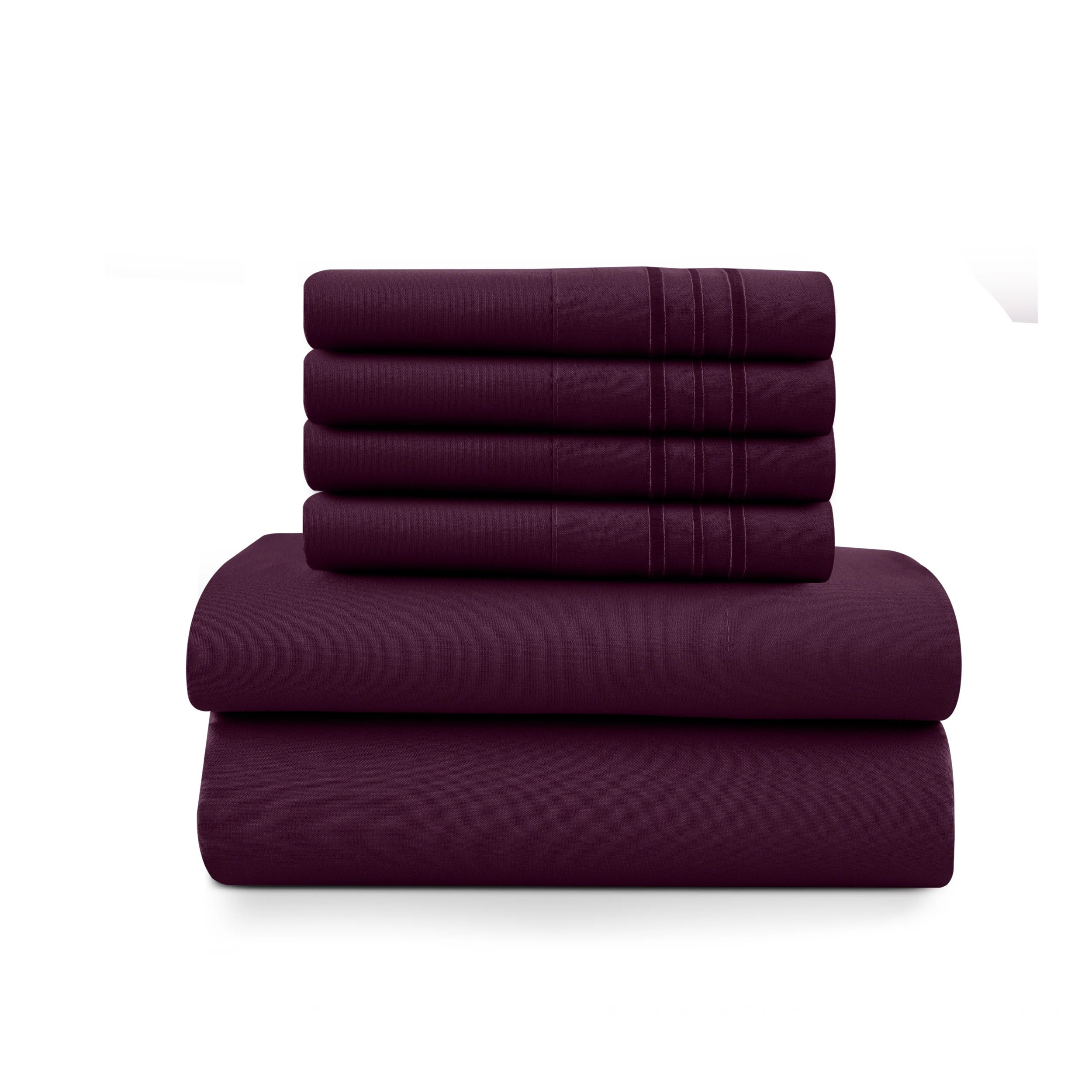 Lux Décor 6Pc Solid Sheet Set – Brushed Microfiber, 16" Deep Pockets, Assorted colors