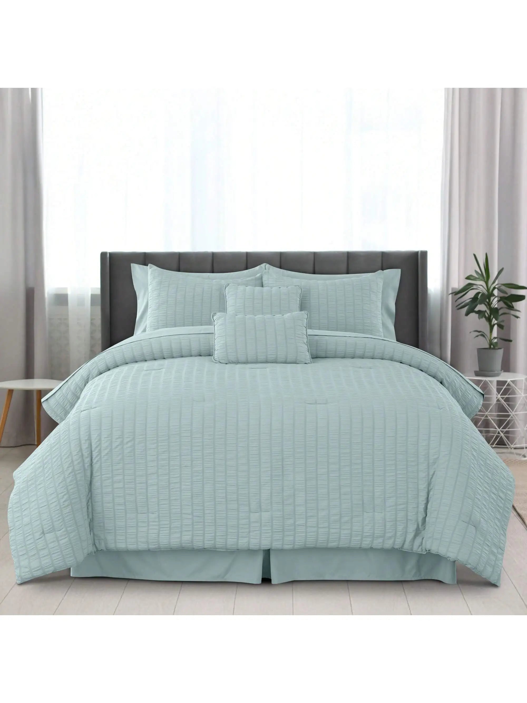 10 Piece Comforter Set, Seersucker Bed in a Bag King Bedding Set - with Sheets