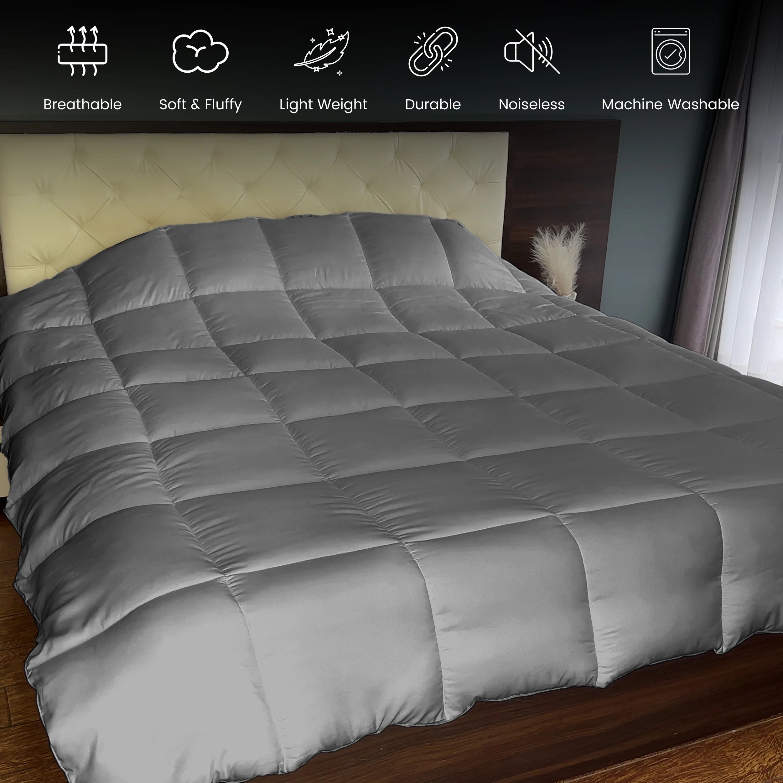 Down Alternative Comforter – 1 Piece Fluffy Duvet Insert with Box Stitch Design 102" x 90"