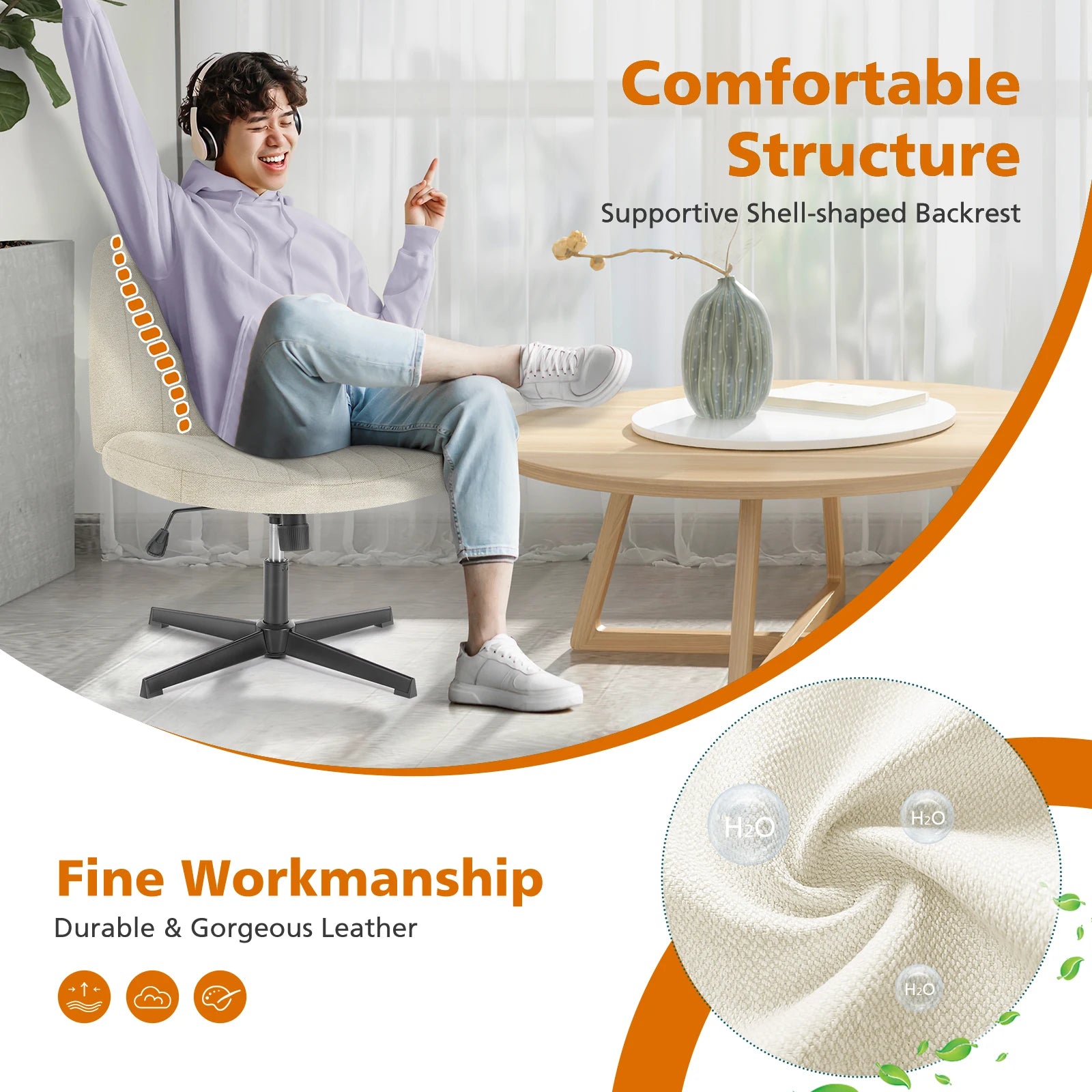 Durable Wide Seat and Cross Legged Office Chair