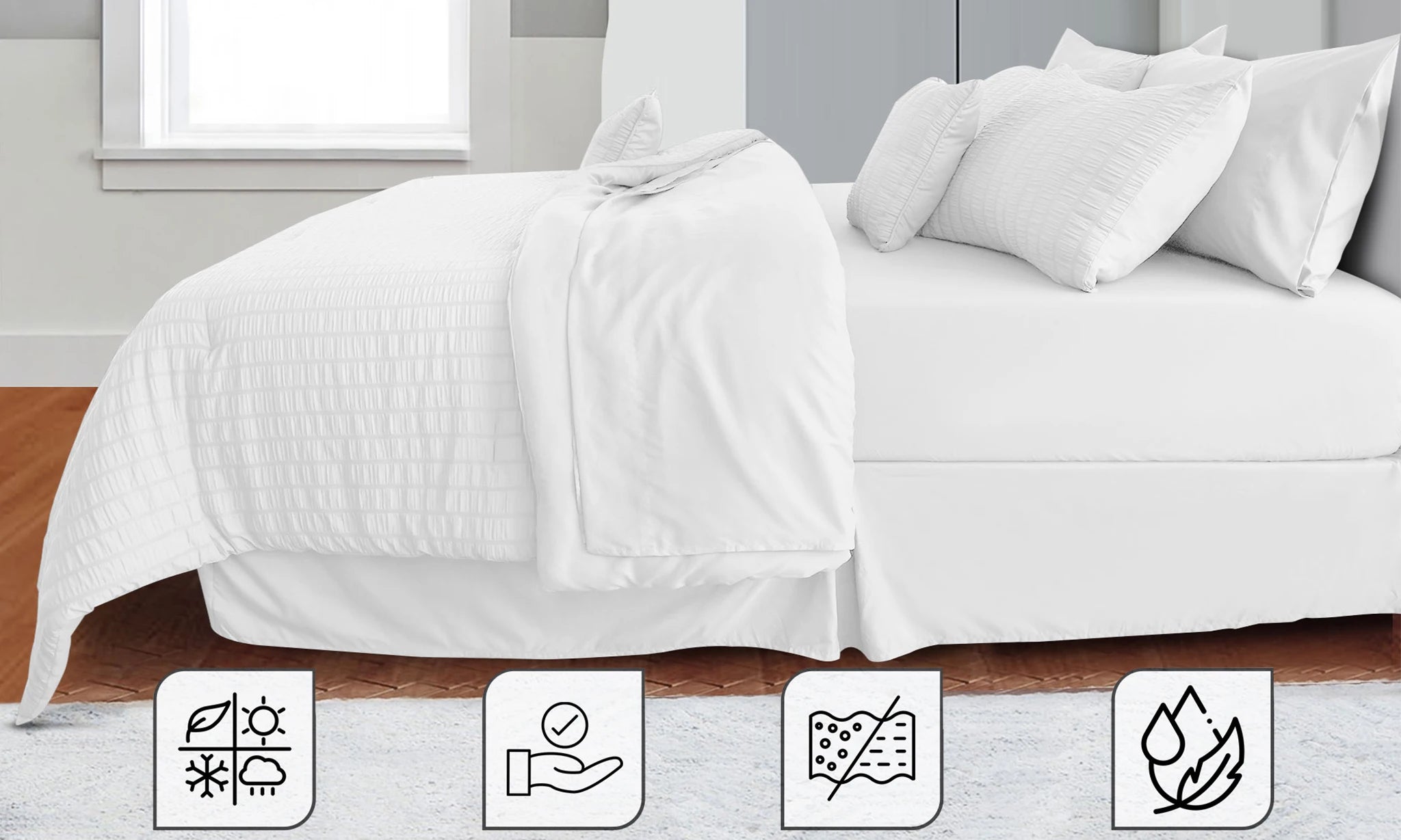 10 Piece Comforter Set, Seersucker Bed in a Bag King Bedding Set - with Sheets