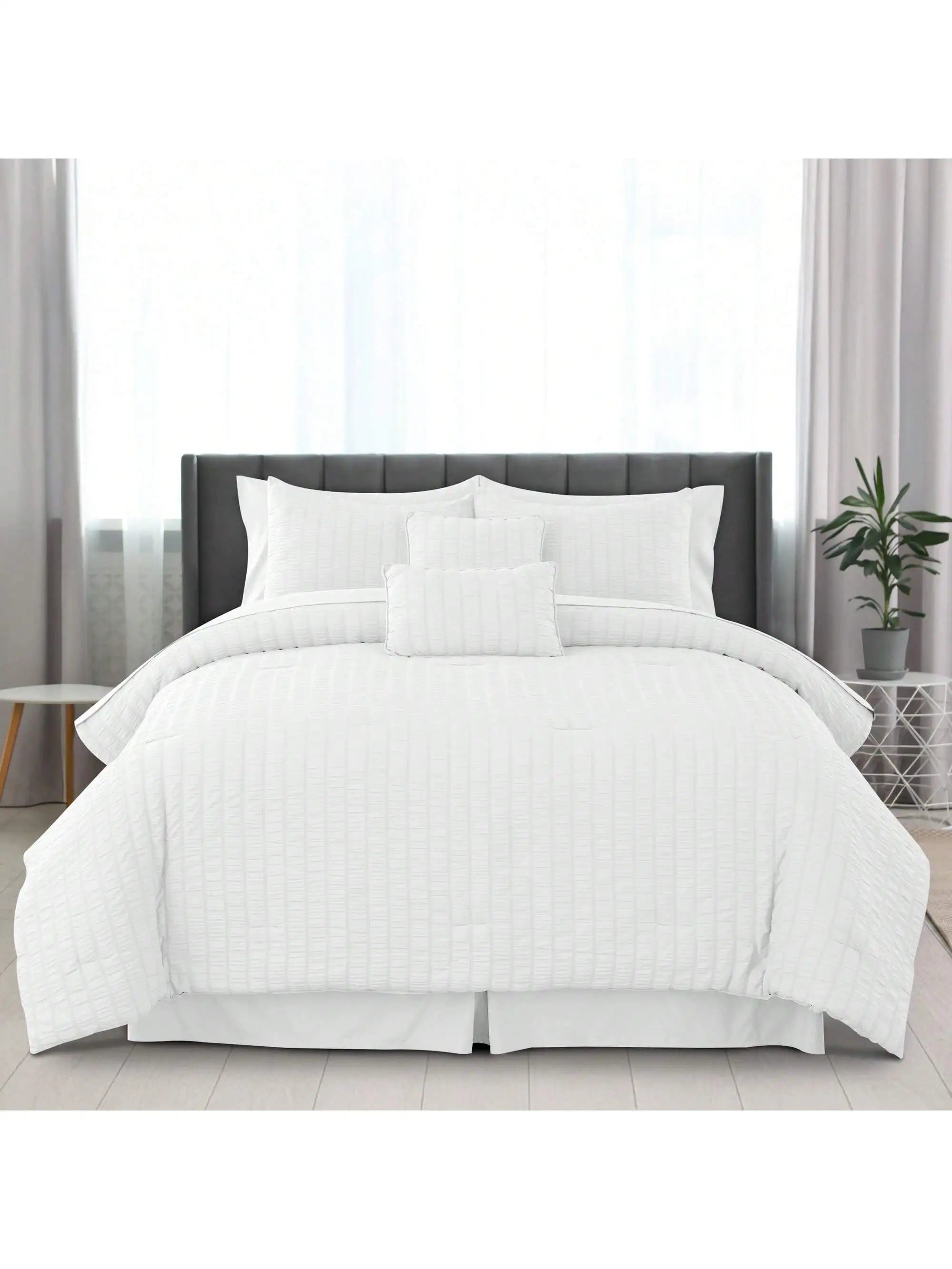 10 Piece Comforter Set, Seersucker Bed in a Bag King Bedding Set - with Sheets