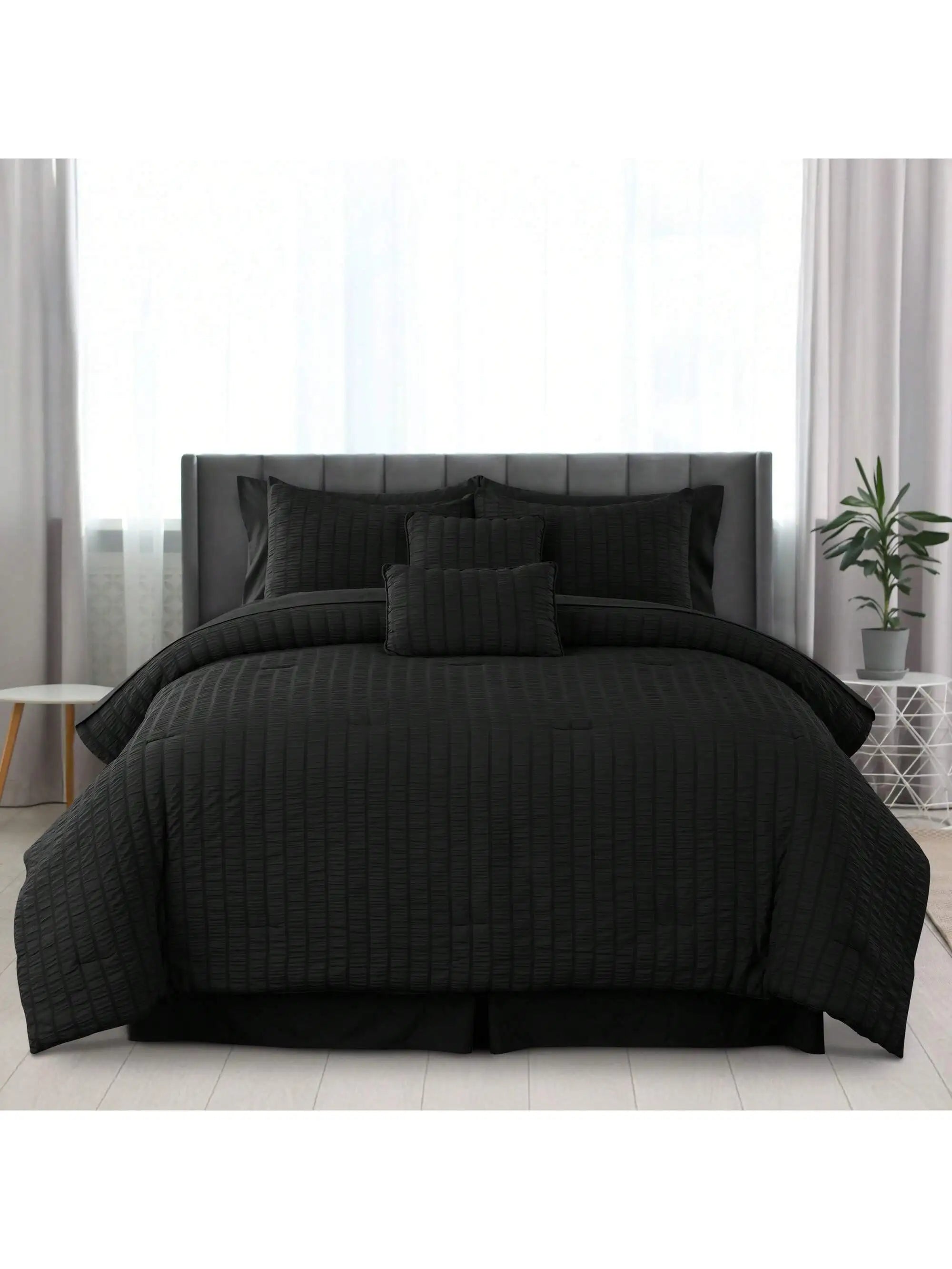 10 Piece Comforter Set, Seersucker Bed in a Bag King Bedding Set - with Sheets