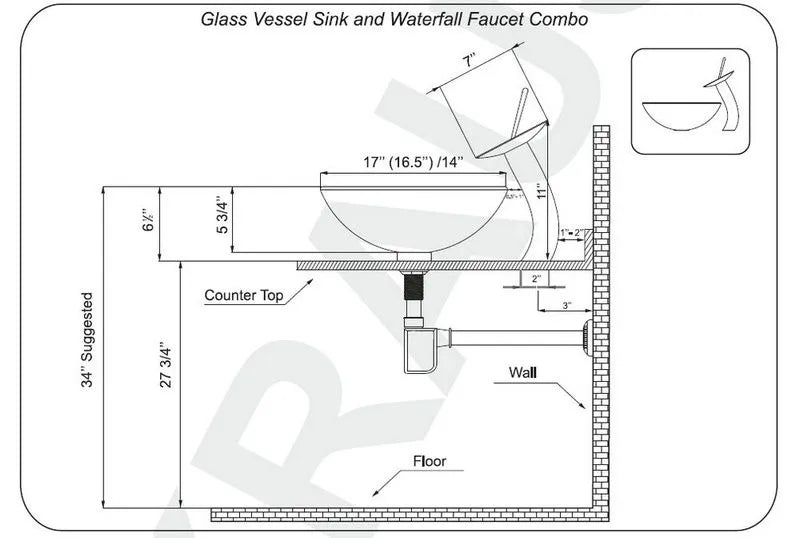 Bathroom Sink Countertop Basin Bowl with Faucet