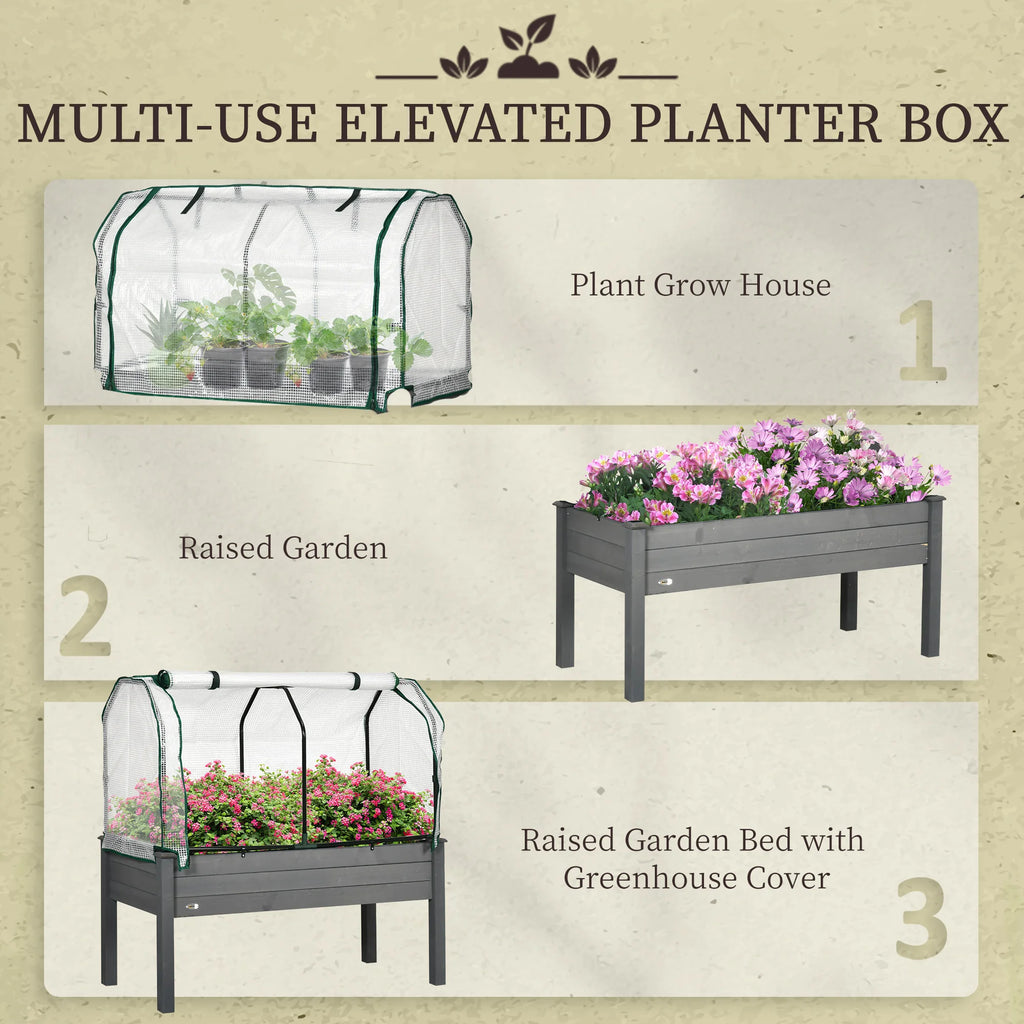 Raised Garden Bed Outdoor Elevated Wood Planter Box w/ PE Cover, Dark Gray