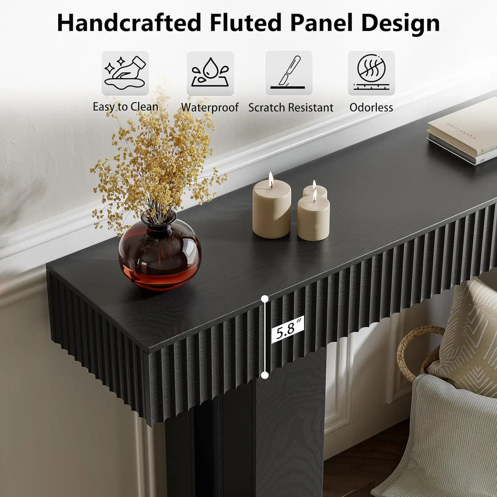 Lights up! 60in Power Outlet RGB Console Table, Thick Wood