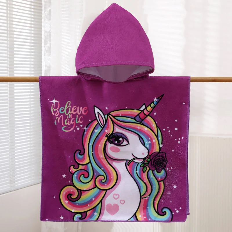 Children's Cartoon Hooded Beach Towel, Baby Bath Cape,