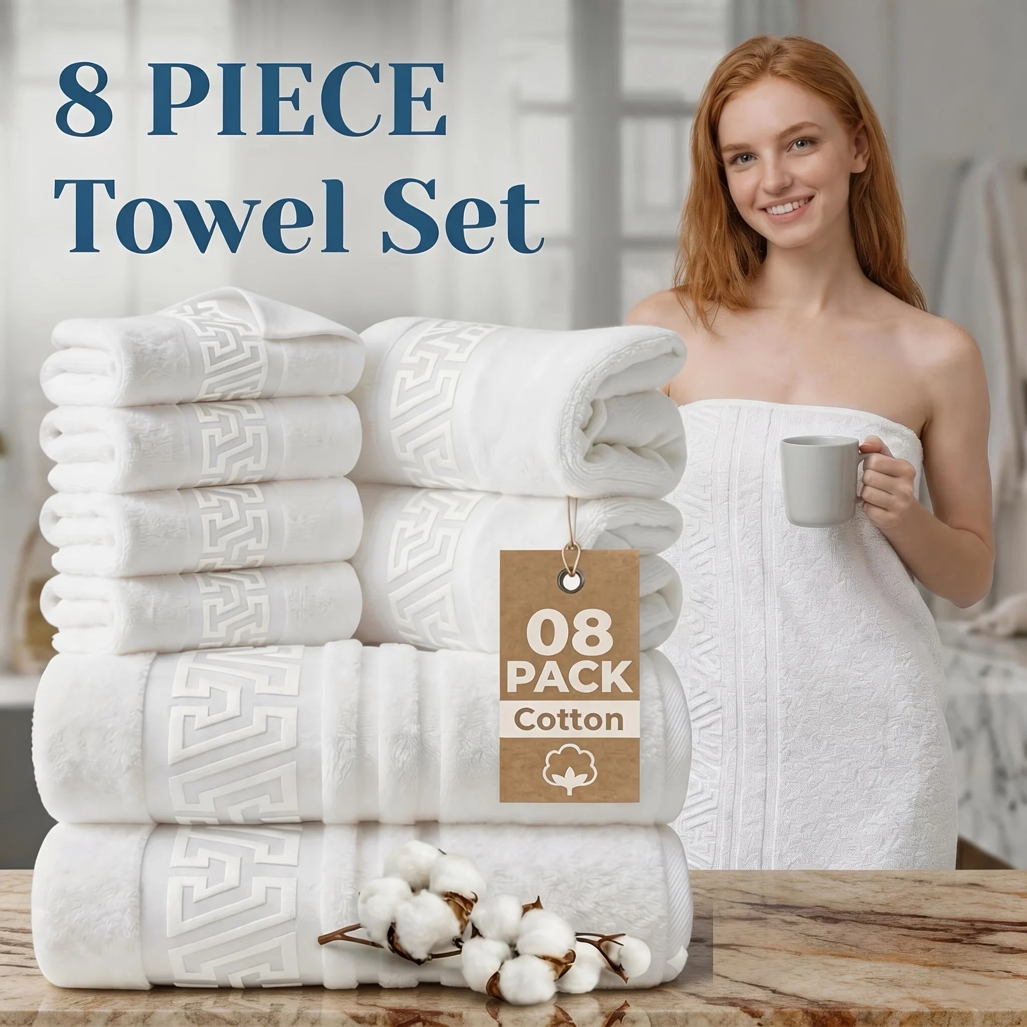 Cotton Bath Towel Set, Highly Absorbent & Quick Dry