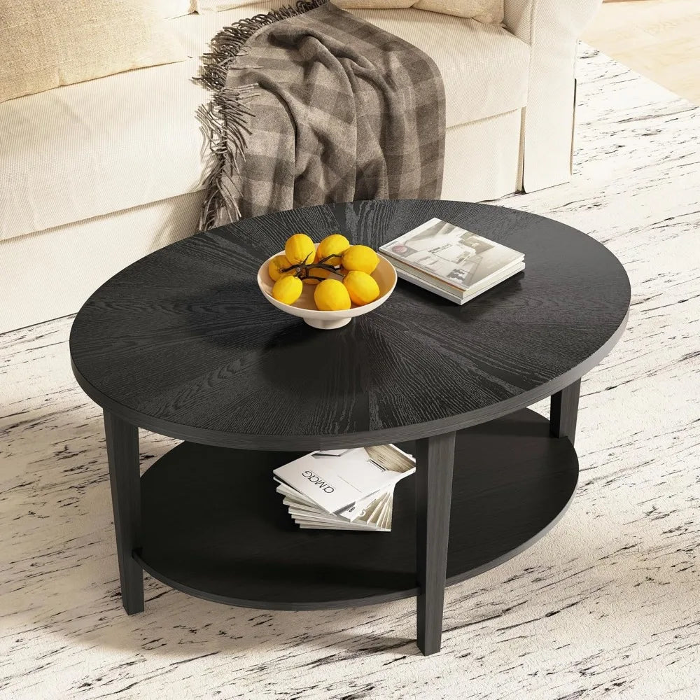 Beautiful Black Solid Wood Oval Coffee Table for Living Room