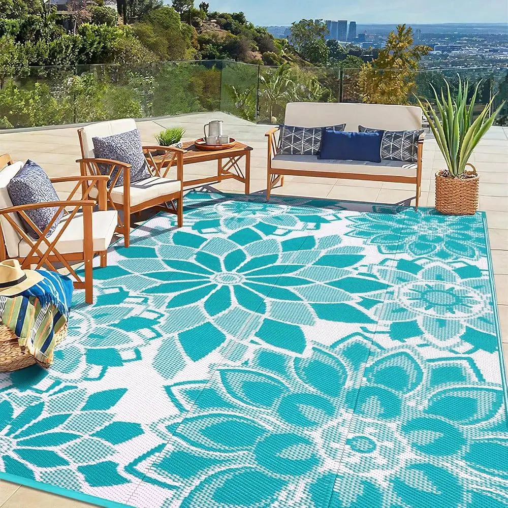 Outdoor Rug For Patio, 8' X 10' Reversible Plastic Straw Area Rugs Mat