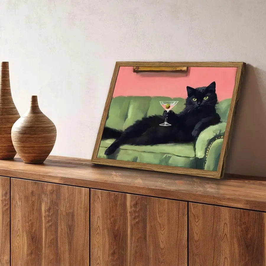 Black Cat Martini Wall Art, Bar Cart Decor