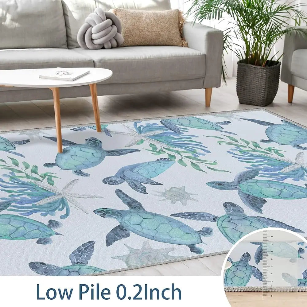 Coastal Sea Turtles Area Rugs Beach Themed Nautical Non Slip