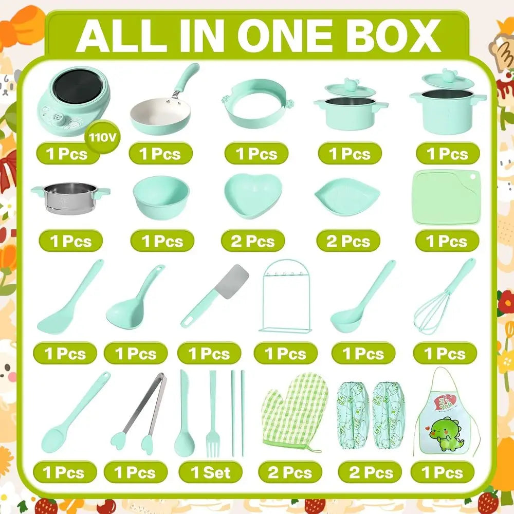 Children's Easy-to-Use Kitchen Tools for Beginner Cooking - Educational Green Set