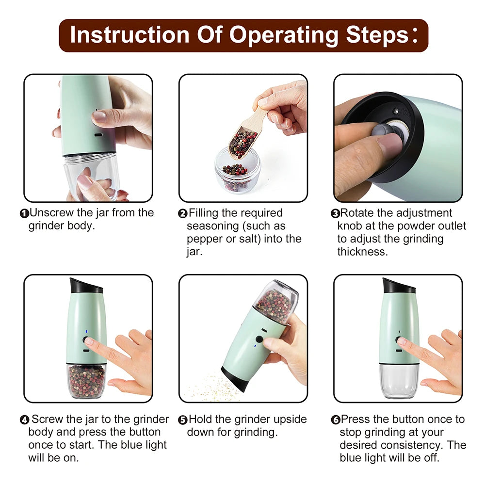 Rechargeable Gravity Electric Salt and Pepper Grinder