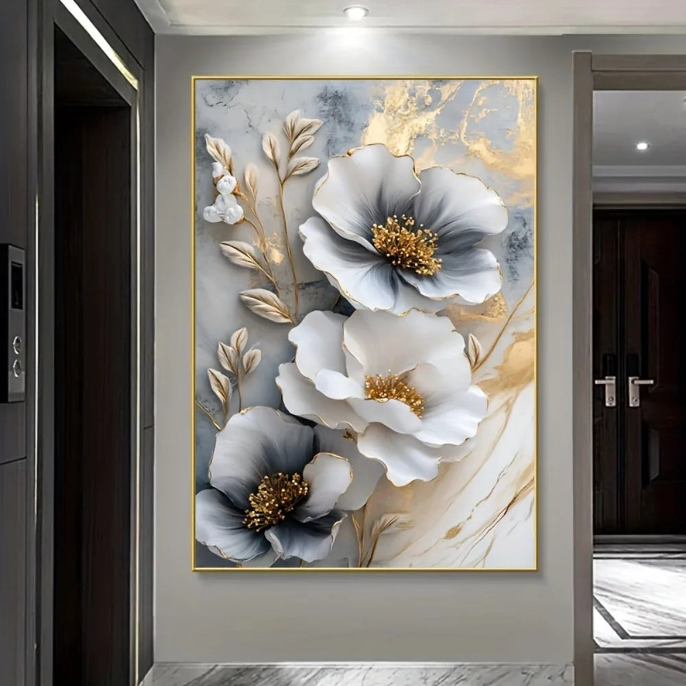 1 modern luxury floral canvas mural, framed 3D floral painting