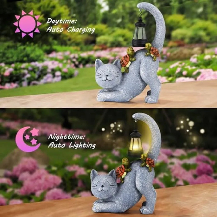 Miss Cat Outdoor Statue with Solar Lantern,
