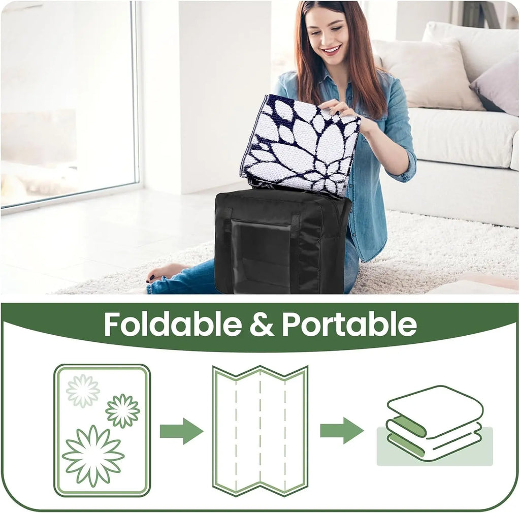 Waterproof Reversible Outdoor Rug, 5' x 8' Blue Mat