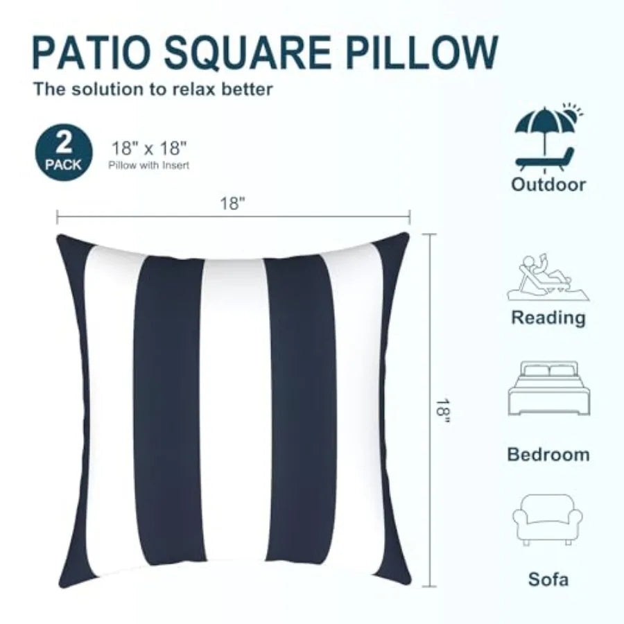 Quality Waterproof Outdoor Pillow  Square Patio Decorative 18x18,Pack of 2